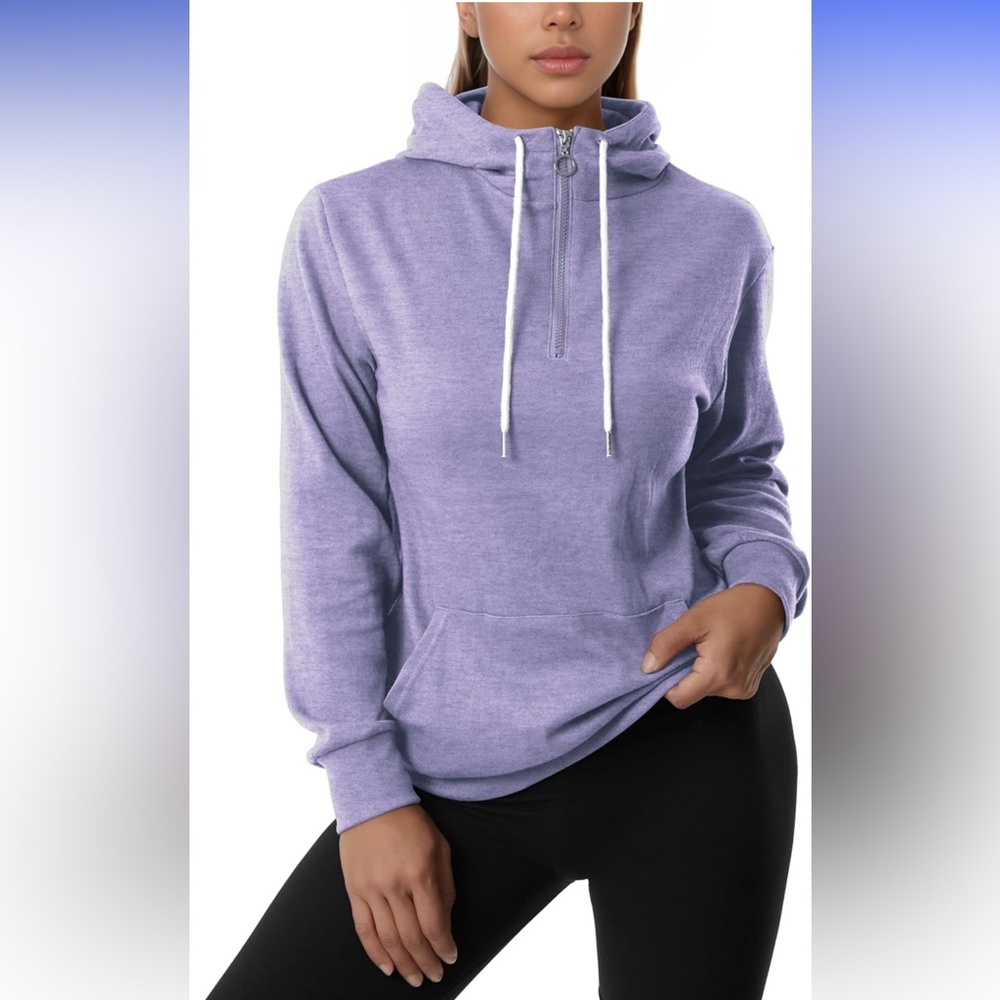 NWOT Lavender Quarter-Zip Kangaroo Pocket Stretchy Lightweight Hoodie Size S